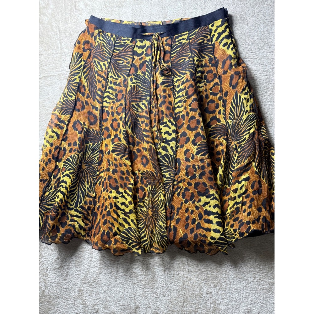 WDNY Silk Animal Print Pleated Skirt Leopard Zebra 4 Indie Sleeve Office Siren